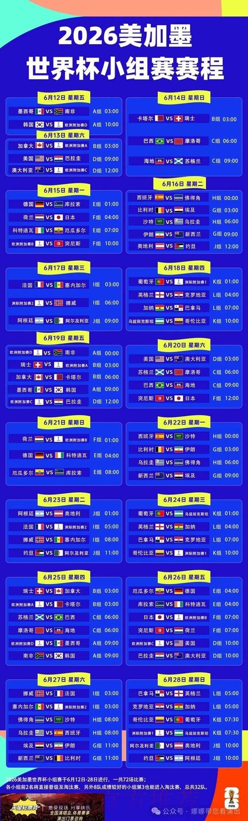 2026世界杯每日赛程实时更新最新时间表免费观看 2026世界杯每日赛程实时更新最新时间表免费观看